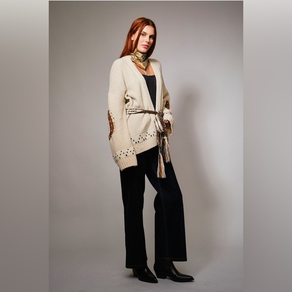 Western Horse & Horseshoe Belted Cardigan Sweater - Blue B - Picture 7 of 7